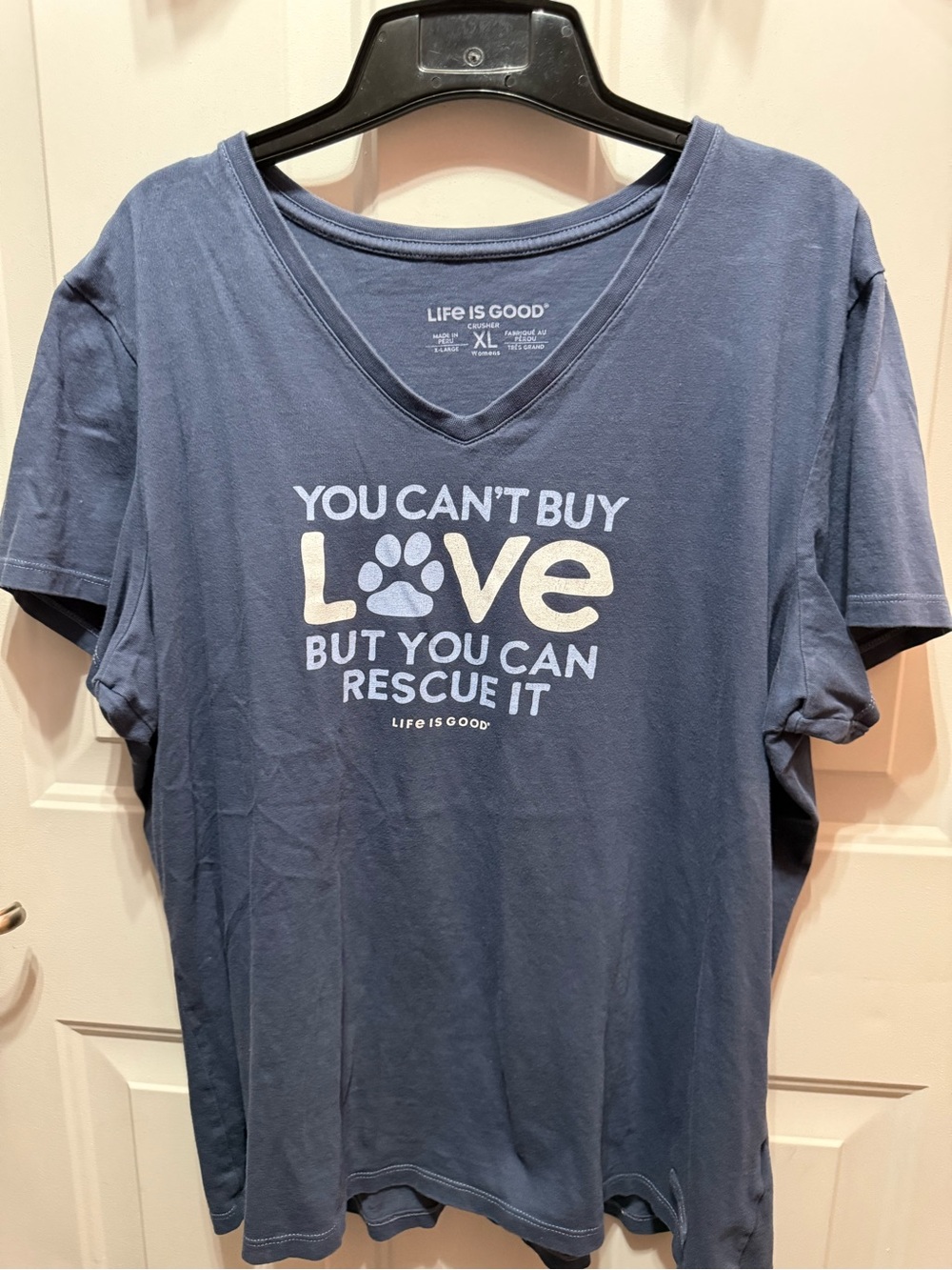Life Is Good Blue 'You Can't Buy Love But You Can Rescue It' Graphic Tee XL